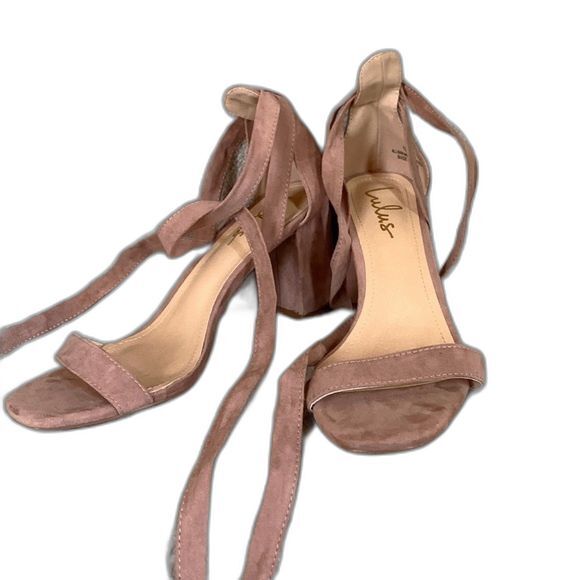 Lulus Airis Mauve Vegan Suede Lace-up Block Heel Sandals Size 10 - Picture 2 of 7